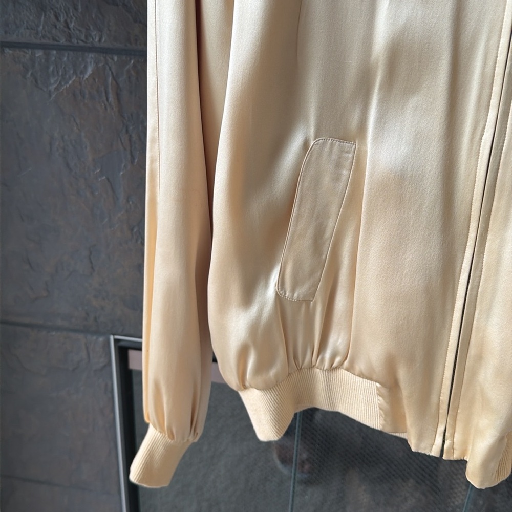 Silkland Women's Cream Satin Bomber Jacket - Picture 2 of 5